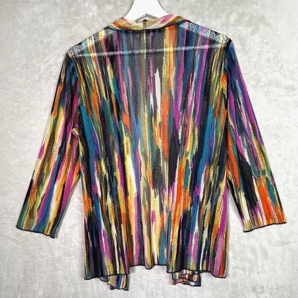 Multiples Abstract Print M Sheer Mesh Open Front Cardigan Layering Jacket Artsy - Picture 2 of 8